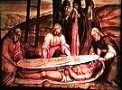 Jesus wraped in burial shoud at foot
of the cross